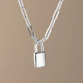 FUAMAY Fashion 925 Sterling Silver Paperclip Chain Lock Necklace White Gold Lock Pendant Necklace