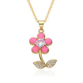 NZ1599 Dainty Women Jewelry Mini Minimal 18k Gold Plated CZ Micro Pave Sunflower Rose Floral Flower Charm Chain Necklace