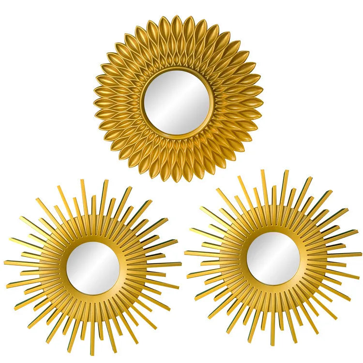 Modern Gold round Decorative Mirrors Set 3-Piece Plastic Circle Wall Decor for Living Room and Bedroom Home Accessories