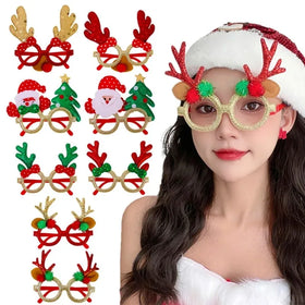 Christmas Glasses Cartoon Plastic Non-woven Snowman Elk Party Glasses Xmas Photo Props New Year Decor