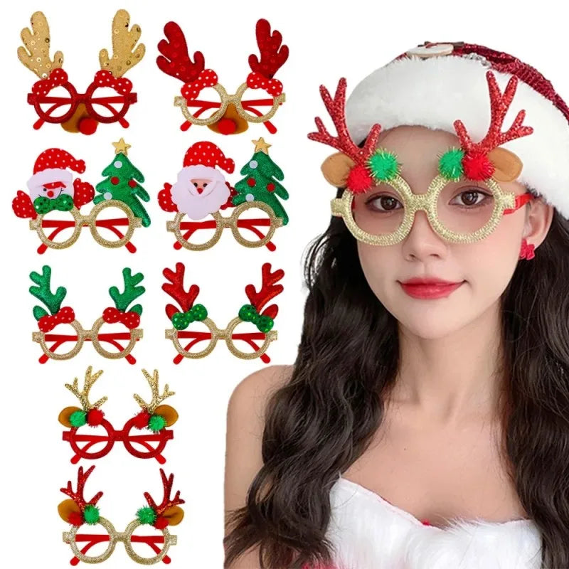 Christmas Glasses Cartoon Plastic Non-woven Snowman Elk Party Glasses Xmas Photo Props New Year Decor