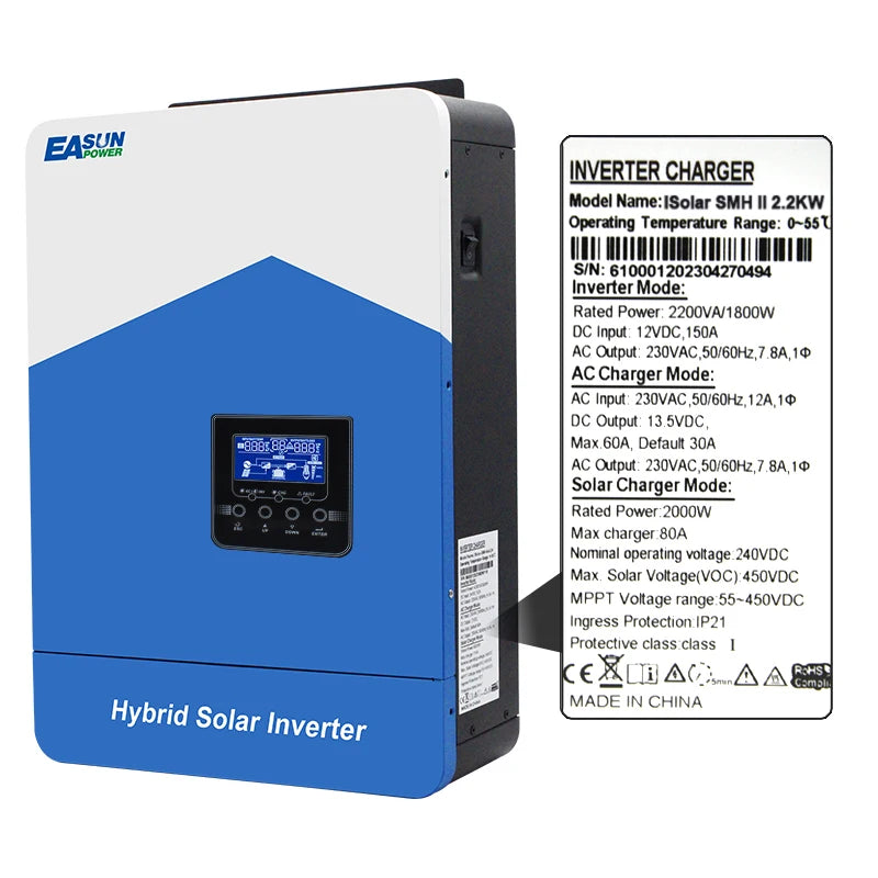 For ISolar-SMH-II-2.2K/3.2K/4.2K/7K Hybrid Grid Inverter 80A MPPT Solar Controller WIFI Single Home Use Solar System