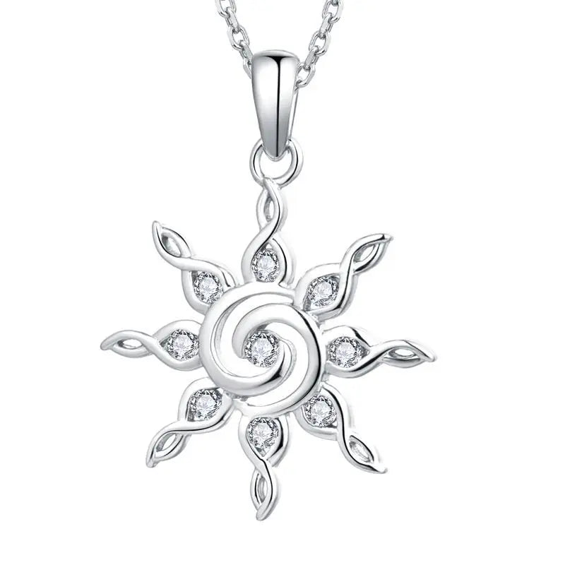 YH Jewellery Wholesale 925 Sterling Silver Jewelry Sunflower Crystal Pendant Charm Necklace Fine Jewelry