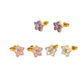Gold Plated Ins Sweet Stainless Steel Earring Pink White Purple Zircon Stone Tarnish Free Jewelry Floral Design for Gift