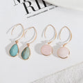 Korean Designer Statement Natural Stone Crystal Gemstone Drop Gold Hook Long Dangle Earring Jewelry Women