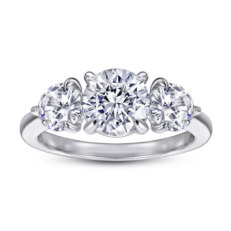 Luster Jewelry Three Stones D White Women 925 Sterling Silver Moissanite Rings for Female Wedding Band