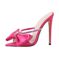 Hot Pink Bow Tie Crystal Heeled Sandals Pointed Toe Stiletto Heel Mules Party High Heels Women Shoes PLUS SIZE