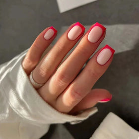 Wholesale French Short Square Red Artificial Nails Full Cover Fake Nails Short Press on False Nails