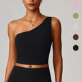 YIYI New Design One-shoulder Cropped Top Quick Dry High Elastic Gym Workout Tops Shockproof Workout Crop Tank Tops with Paddings