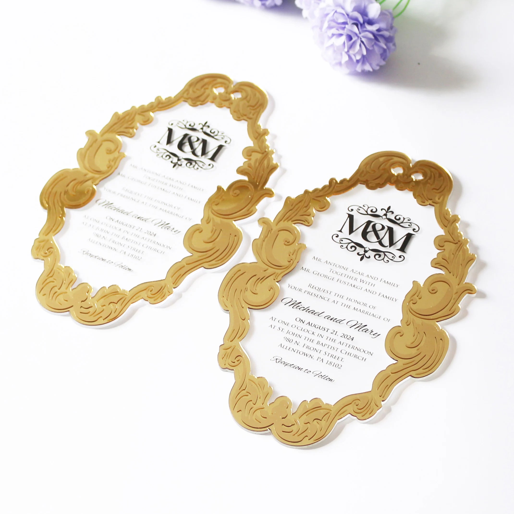 New Design Clear Acrylic Wedding Supplies Black Foiling Text Invitation Cards  With Custom Pattern in Gold Mirror Acrylic
