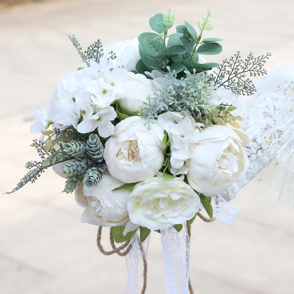 Nicro European Style Peony Bridal Shower Bouquet Silk Flowers Handmade Artificial Wedding Bridesmaid Hand Flower Bouquets