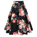 Casual Retro Hepburn Female Skirt Black Bottom Safflower Print Pleated with Breathable Ruffles Plus Size Natural Waistline