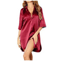 Women's Solid Color Pajama Lounge Wear Shirt Dress Sexy Nighties Silk Satin Nightgowns Short Pajamas
