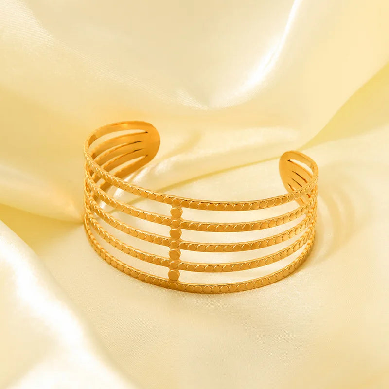 Waterproof Gold Plated Stainless Steel Bracelet Hollow Multilayer Large Adjustable Open Cuff Bracelet Pulseras Y Brazaletes