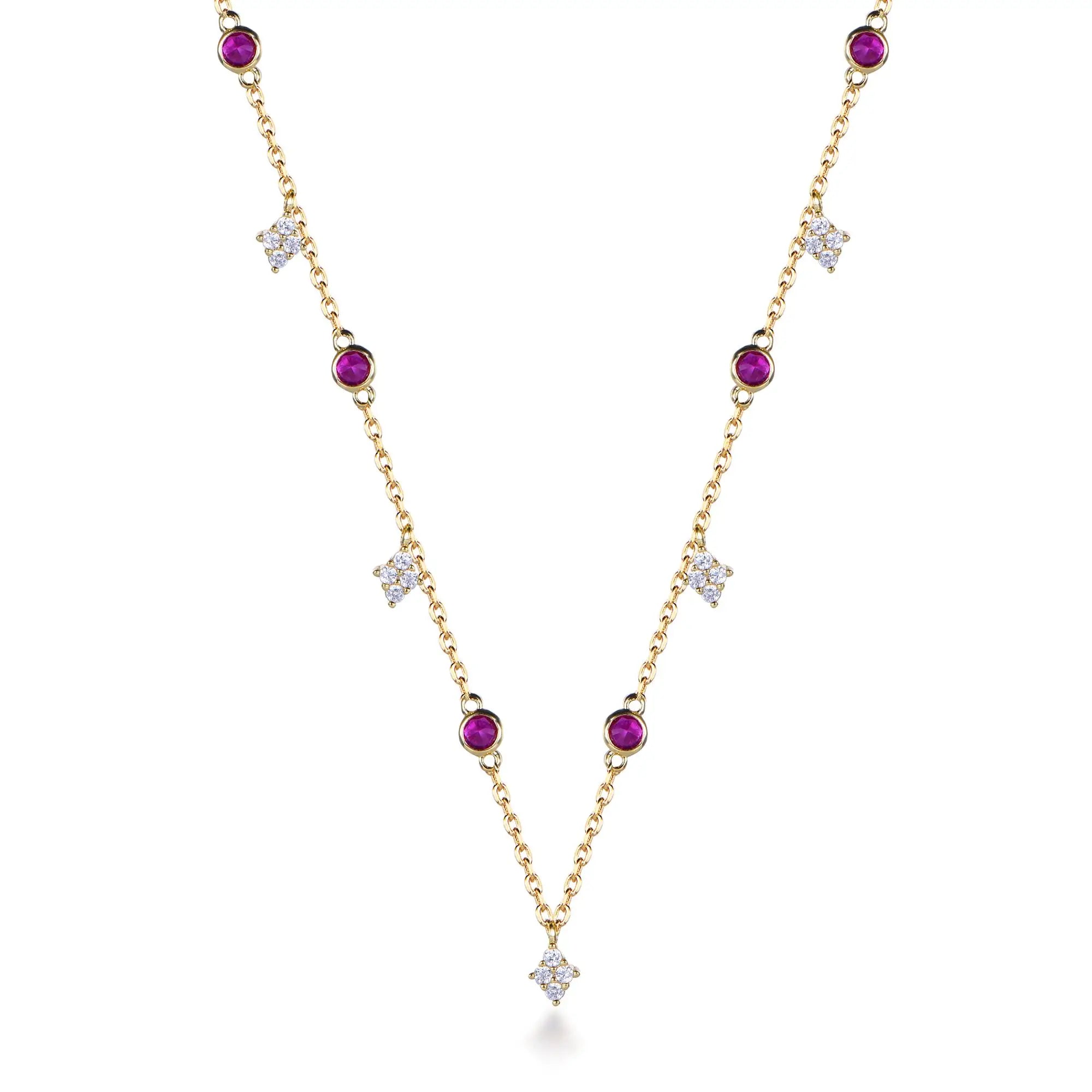 Trendy Colorful Diamond Necklace Women 18K Gold Plated Sterling Silver Necklace for Weddings Engagements and Parties