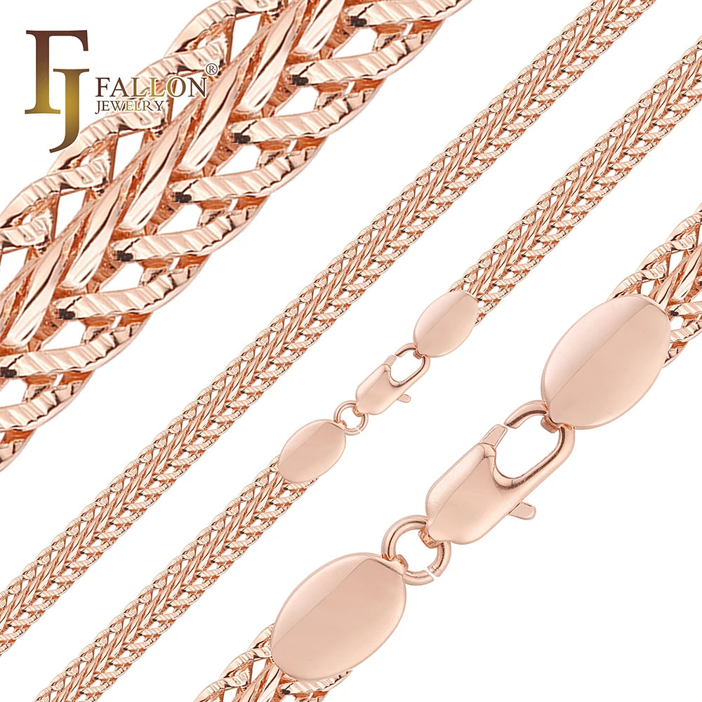 2mm+ FJ Fallon Fashion Jewelry Foxtail Link Hammered Chain Plated in Rose Gold Brass Based Split