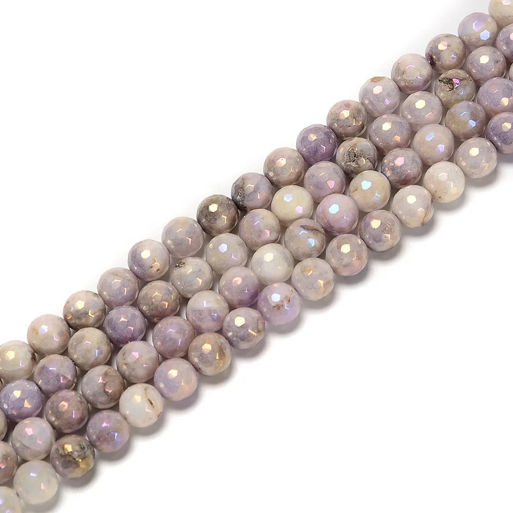 Wholesale  Coated AB Purple Jade Gemstone Bead Strand 6mm -12mmFaceted Round Beads for Jewelry Making