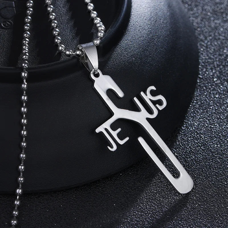 2024 Cross-border Men's Jewelry Jesus Cross Necklace Titanium Steel Pendant Stainless Steel Pendant Necklace
