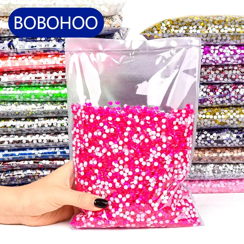 BOBOHOO Neon 100 Gross Flatback Rhinestones Non Hotfix Glass Crystal Nail Stones for Jewelry Shoes Clothes Nail Art Sweatpants