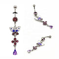 Dangling Crystal Animal Navel Button Rings Stainless Steel Barbell Enamel Butterfly Belly Ring Piercing Jewelry