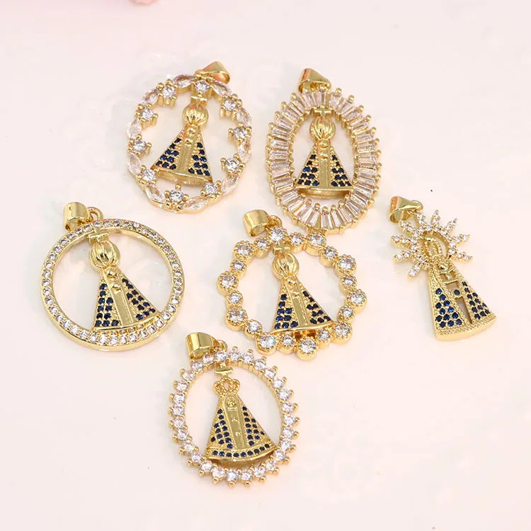 CZ8628 18k Gold Plated CZ  Virgin Mary Virgen De La Caridad Del Cobre Our Lady of Charity Pendants Religious Jewelry Supplies