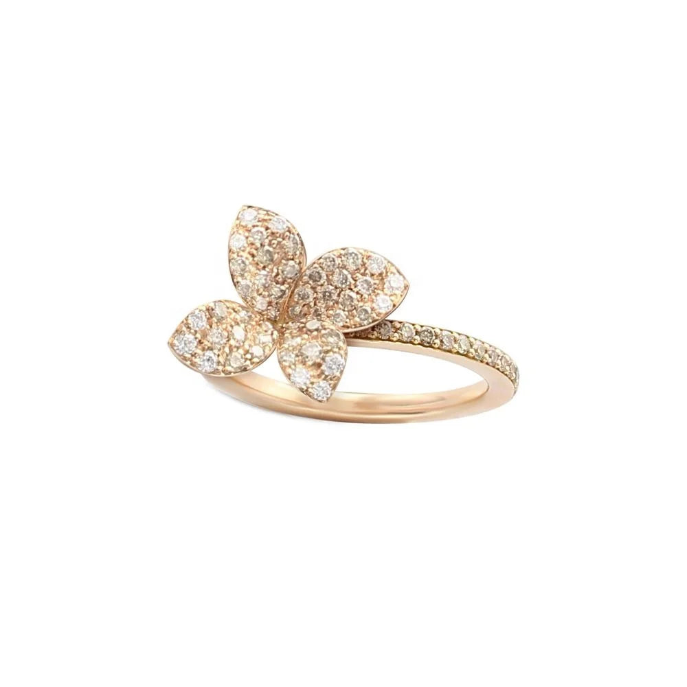 LOZRUNVE 925 Sterling Silver 18k Gold Petit Garden Flower Ring with White and Champagne CZ Stone