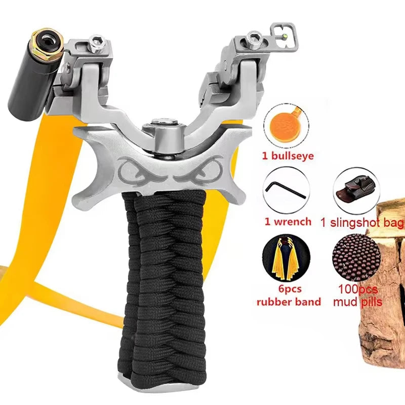360 Degree Rotation Flat Rubber Band Slingshot Outdoor Strong Competitive Stainless Steel Hunting Slingshot Toys for Children