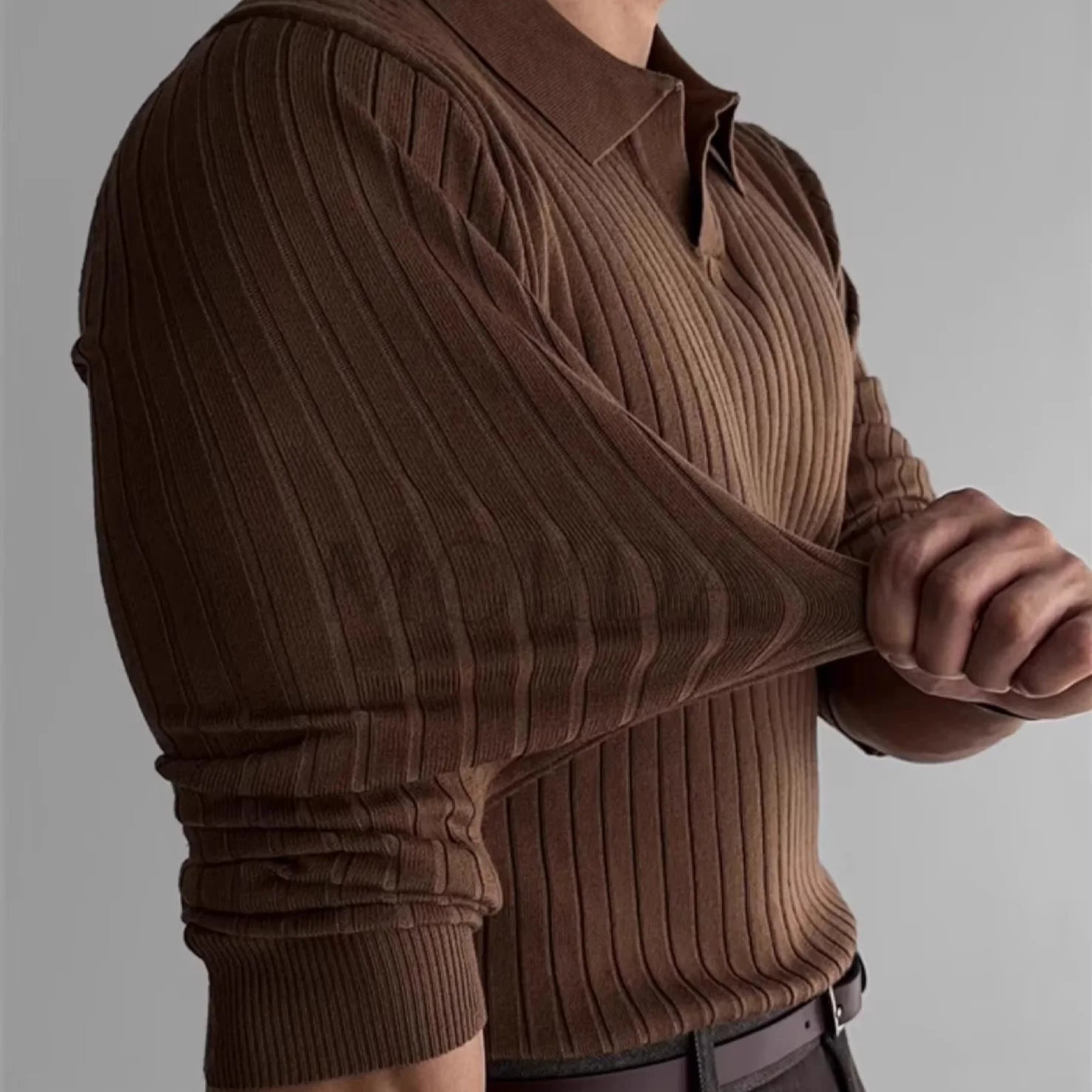 Wholesale Men's Custom Label Viscose Knit Polo Shirt Long Sleeve Ice Silk Breathable Casual Base Breathable Men's T- Shirt Top