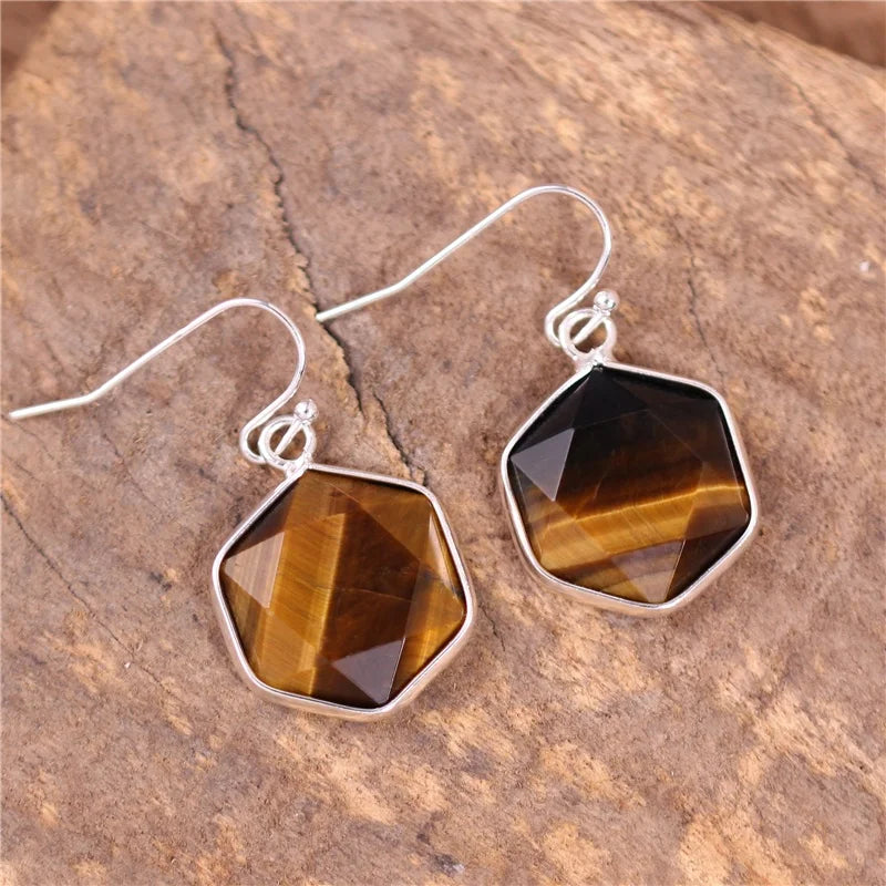 Geometric Hexagon Women Apatite Dangle Earrings Fashion Natural Stone Hook Drop Earrings Designer Jewelry Bijoux Jewelry