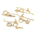 CZ8143 18K Gold Plated Star T-bar Closures Clasp Diamond CZ Star Bee Charm Toggle Clasp Lock Buckle with Extension Chain
