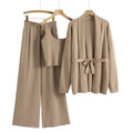 Wholesale 2026 Autumn Loose Relaxed Fashion Knitted Cardigan Coat Hanging Strap Wide Leg Pants Women's Set