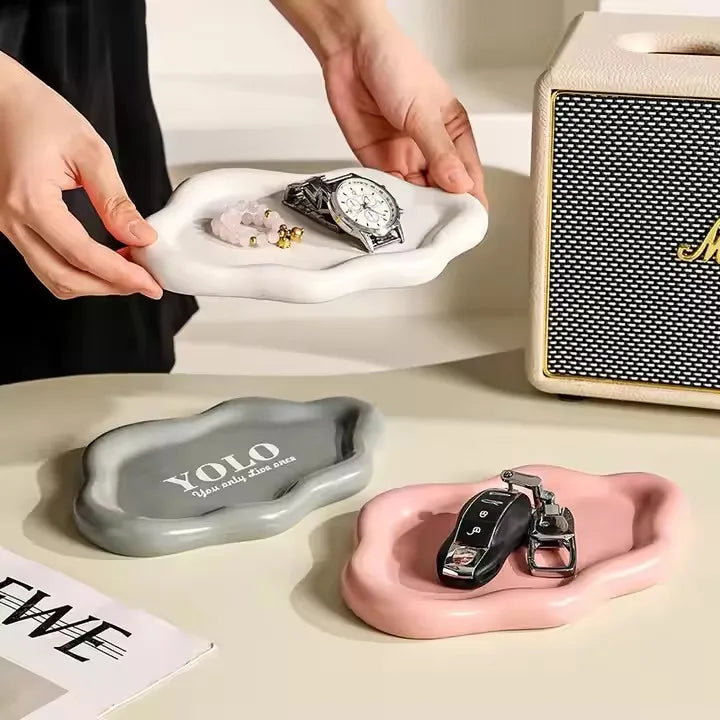 Simple Fashion Ceramic Jewelry Dish Cloud Shaped Earrings Display Tray for Kitchen or Women's Gifts