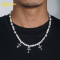 New Arrival Cross Style Fashion Pearl Pendant Necklace Fresh Water Pearls Necklace Moissanite Diamond Ball Chain