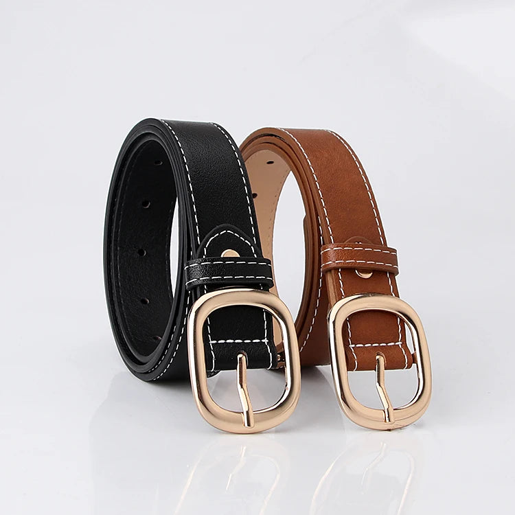 JULUN Ladies Belt PU Belt Manufacture Belts for Women With Contrast Stitch Gold Buckle Black & Brown Casual Daily Accessory