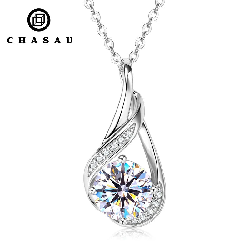 925 Silver 8mm 2.0ct Round White Moissanite Pendant Necklace Women's Fashion Design Necklace with Lobster Clasp O Chain