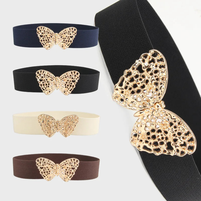 New butterfly Ladies Stretch Custom Belt Buckle Fashion Match Sweater Coat Embellished Belt Dress Women Belt