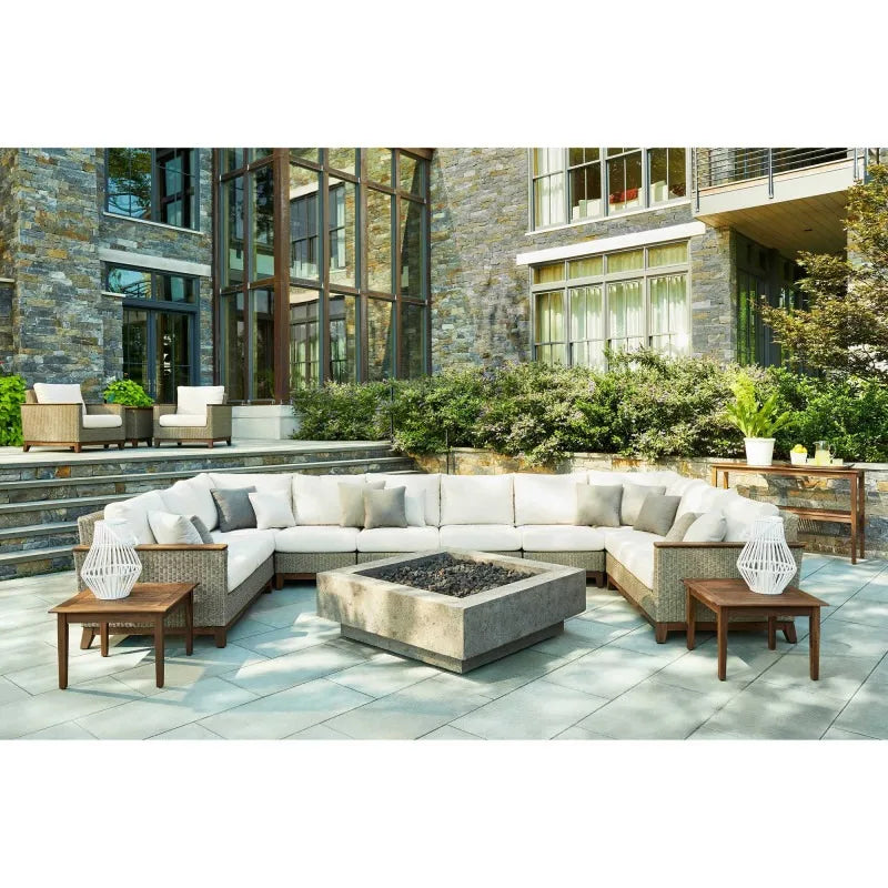 Outdoor Teak Patio Garden Sofa Set with Center Table Waterproof Fabric Couch Modern Handwoven Garden Sofa Set Outdoor Furniture