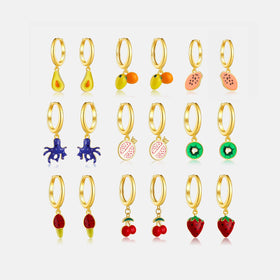 FUAMAY 925 Sterling Silver Colored Enamel Earrings Enamel Strawberries Bananas Cantaloupe Fruit Hoop Pendant Earrings