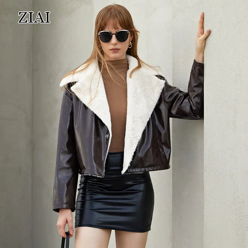 Wholesale Women's Short Jacket Fashion Warm Crop Top Jacket Faux PU Fur Cardigan Casual Leather Jacket Loose