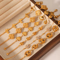 Stainless Steel 18K Gold Plated Trendy Zircon Hollow Heart Waterdrop Shell Flower Square Chain Bracelet for Women No Tarnish