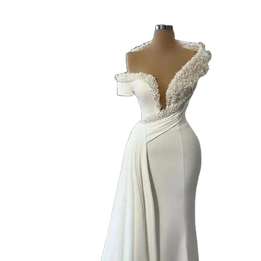 AL1591 Custom 2022 Wedding Dresses for Women Good Quality Factory Simple Mermaid Slit Bridal Gown Crystal Lady Vestido De Noiva