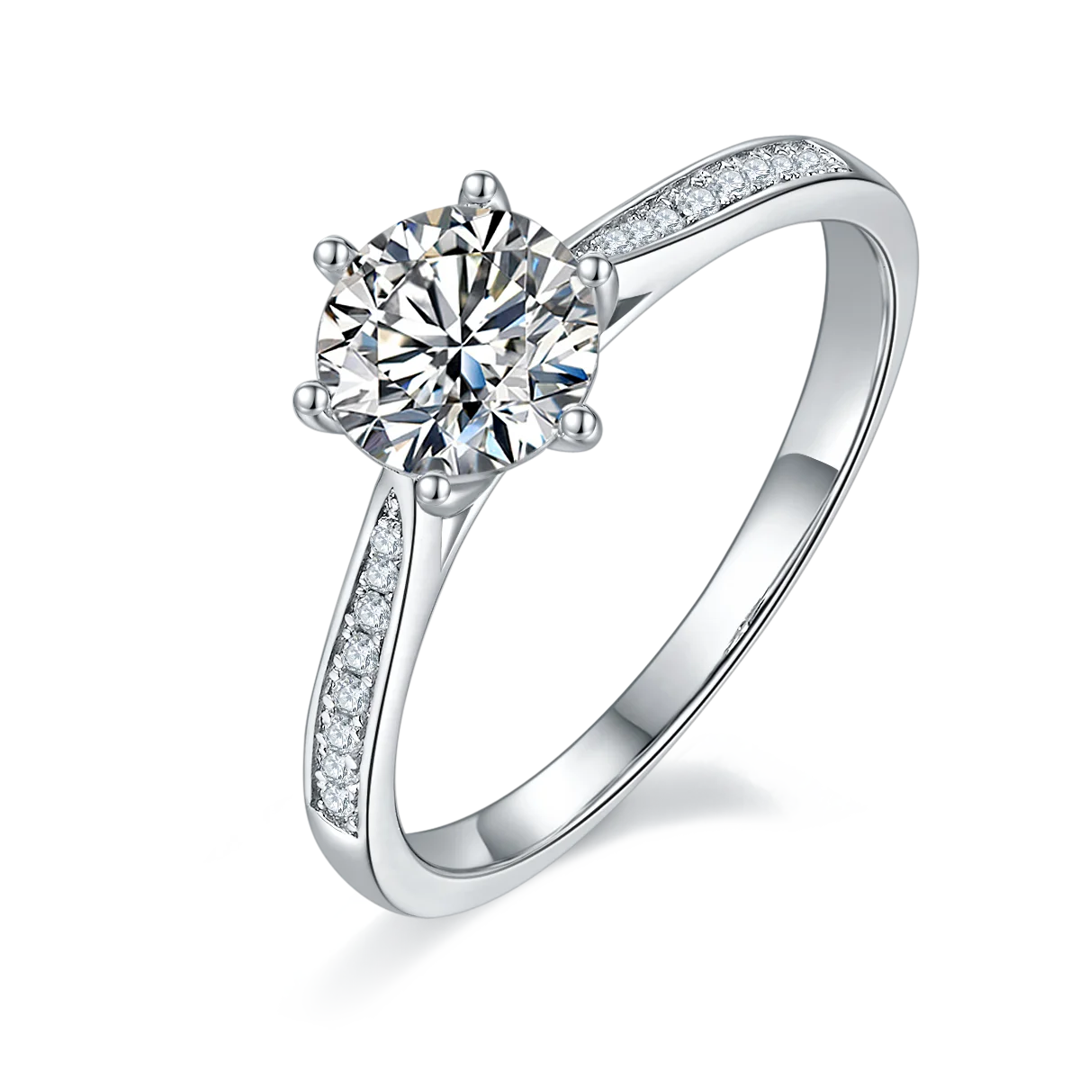 1.0ct Round White Moissanite Ring 925 Sterling Silver with Platinum Plating Wedding Engagement Ring