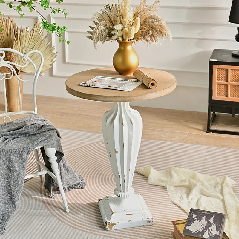 French Country Modern Rustic Home Decor Solid Wood Dining Coffee Table with White Carved Polyresin Leg INNOVAHOME Certified