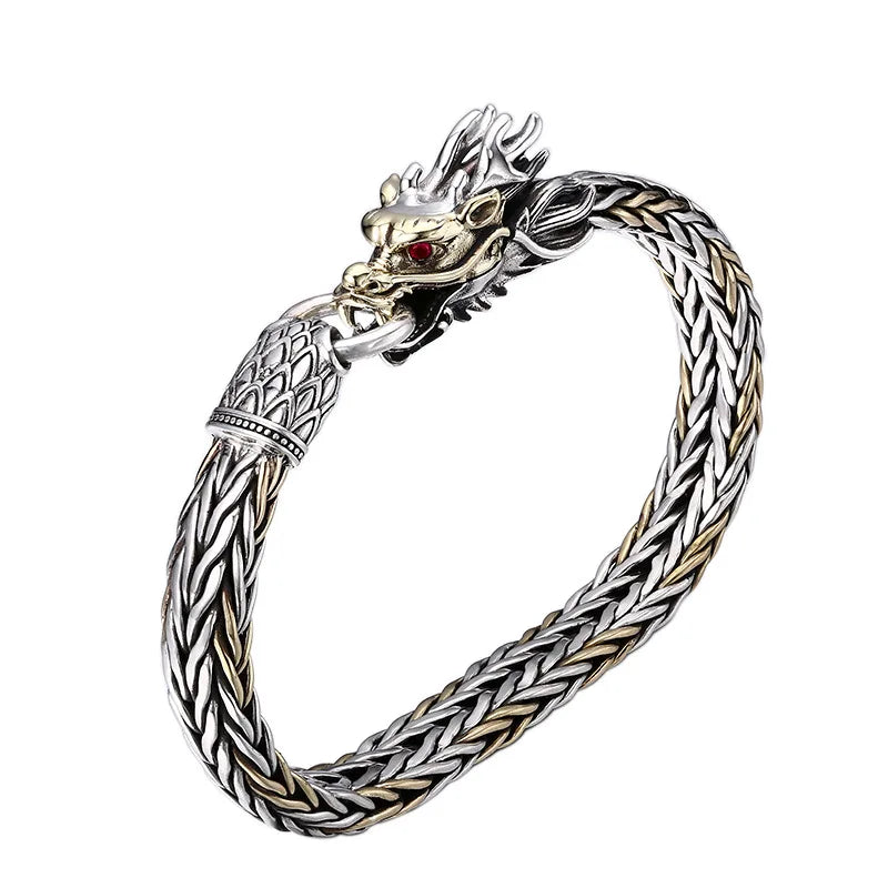 New Vintage Hiphop Manly Strong Powerful Dragon Scale Retro Thai S925 925 Sterling Silver Thick Chain Man Bracelet for Men
