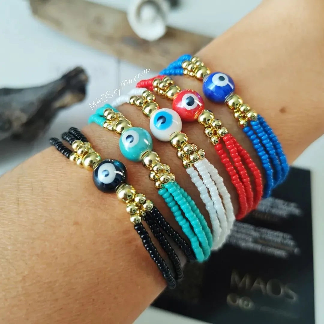 Go2boho Evil Eyes Seed Bead Multilayer Bead Bracelets for Women Summer Fashion Boho Jewelry Beach Design
