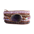 Fashion Bead Jewelry Handmade Boho Bracelet Natural Stone Crystal Glass Purple SedimentJasper 5 Strands Leather Wrap Bracelets MegaBDM