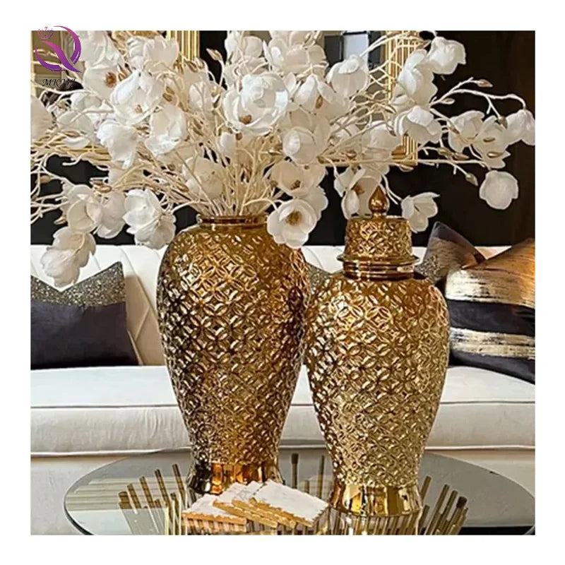 Ceramic Electroplated Golden General Ginger Jar Ceramic Vasse Indoor Home Desktop Decoration Light Luxury Crafts for Living