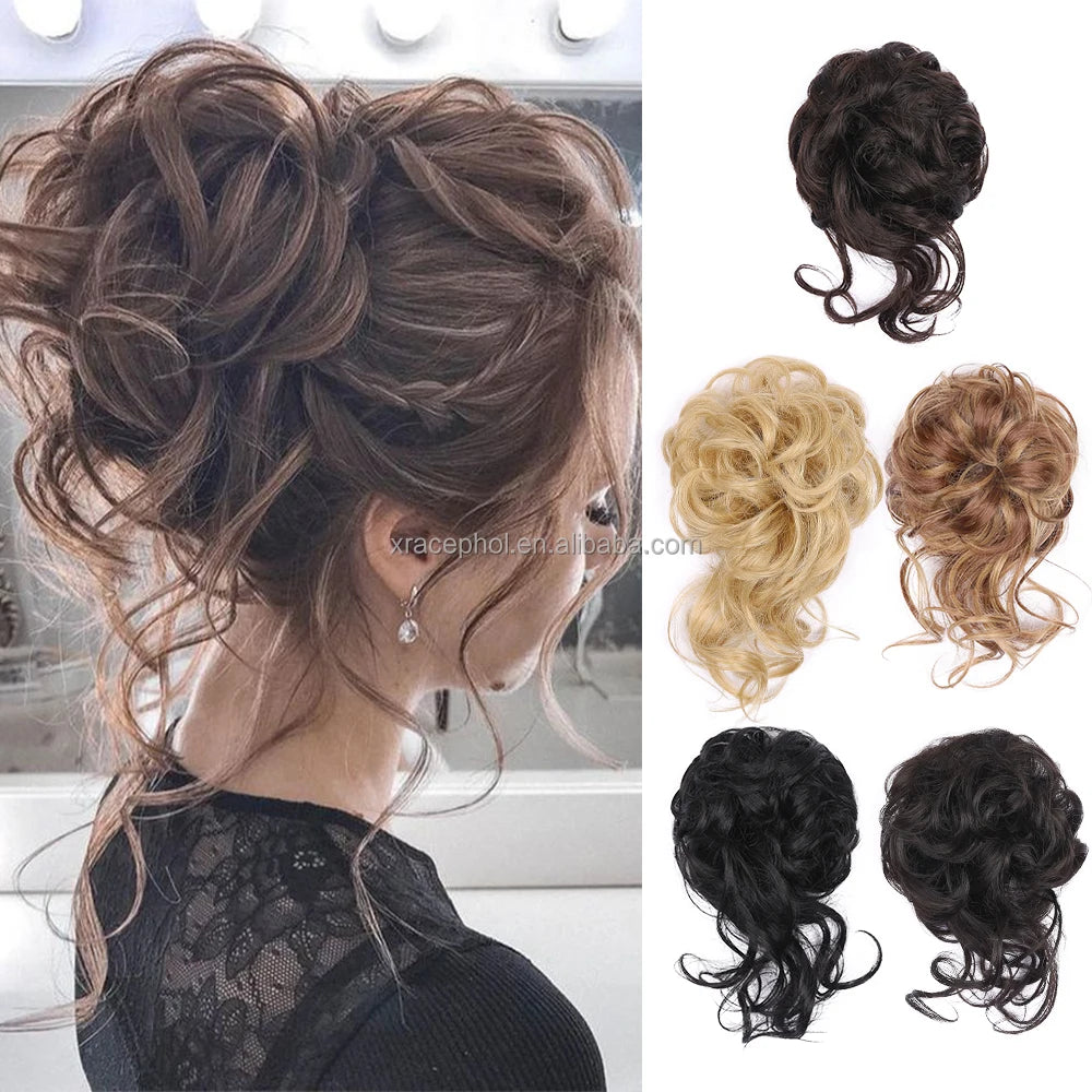 High Temperature Fiber Synthetic Curly Hair  with Elastic Band Messy Bun Hair Piece for Women Girls