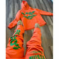 Custom Logo 3D Flared Tracksuit Men Fleece Graphic Padded Hooded Pullover Sweatshirt Jogger Sweatpants Set Raw Hem