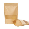 Waterproof Kraft Brown Paper Stand up Pouch Bag with Zipper Top Matte Frosted Window for Food Packaging Sugar & Nuts Storage